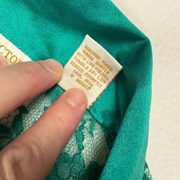 VICTORIA'S SECRET | Vtg GOLD Label Sheer Green Lace Sleep Shirt 80s 90s Sz M/L - Picture 16 of 16